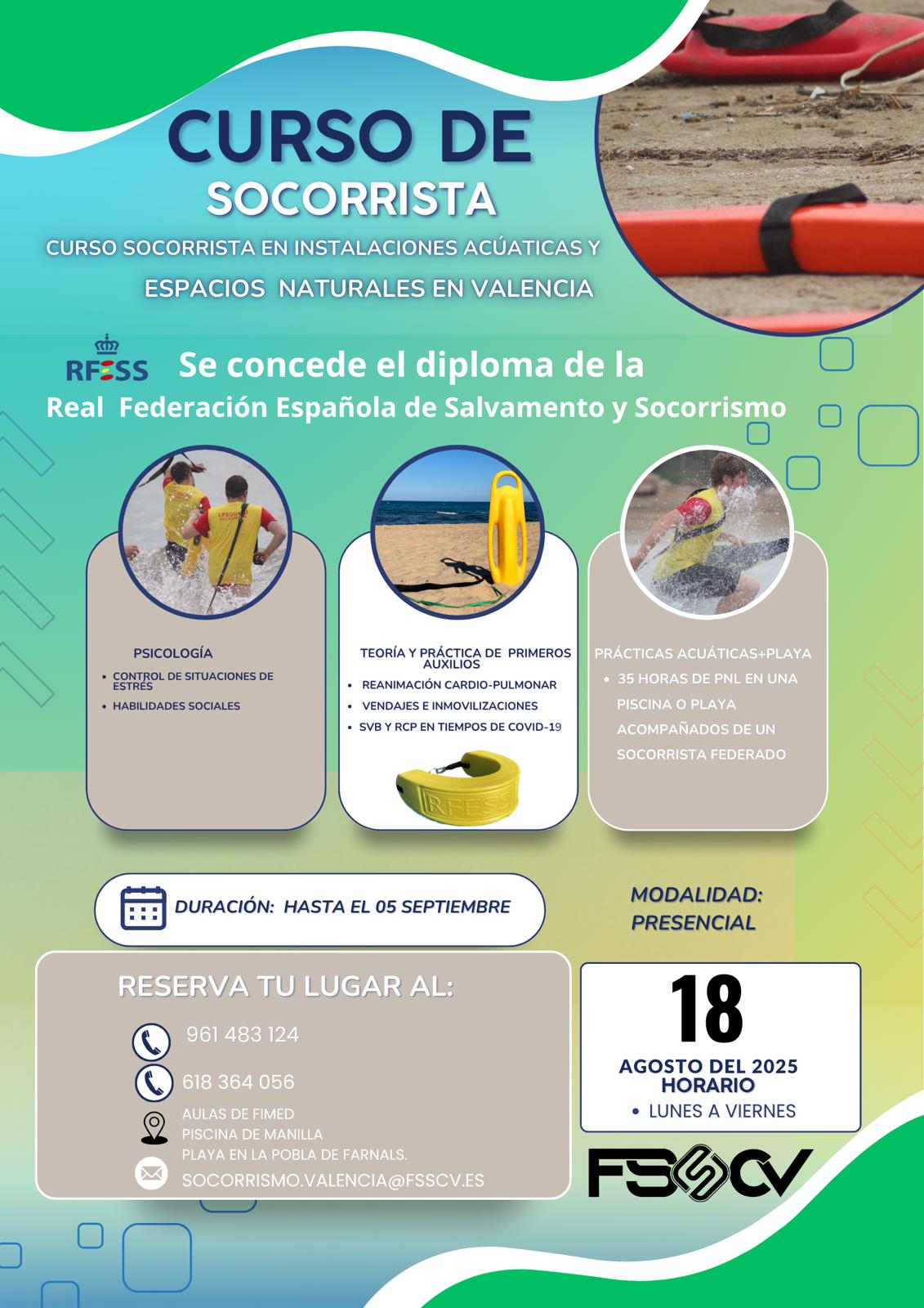 Curso Socorrista Intensivo Agosto en Valencia 09/25V